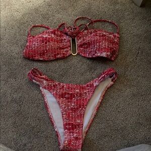 Red Textured Bikini Set